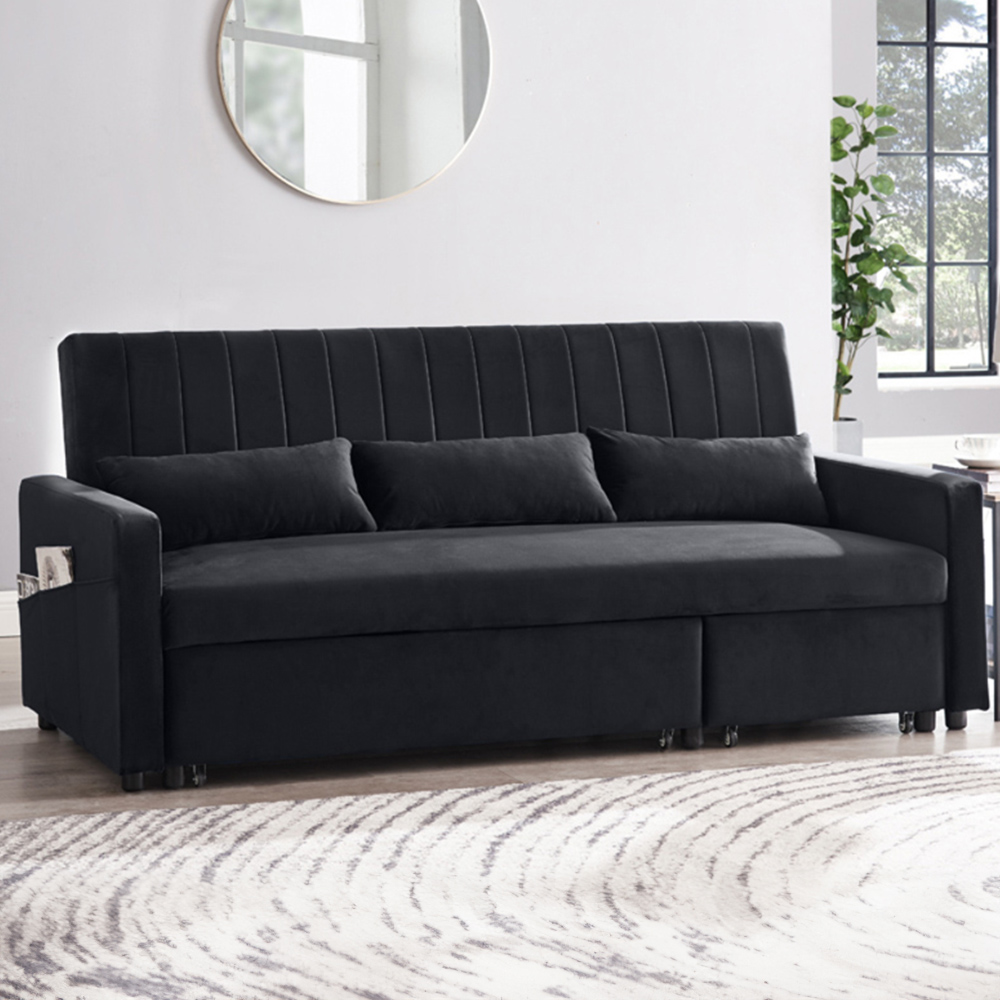 Home Detail Devon Double Sleeper Black Velvet Pull Out Sofa Bed | Wilko