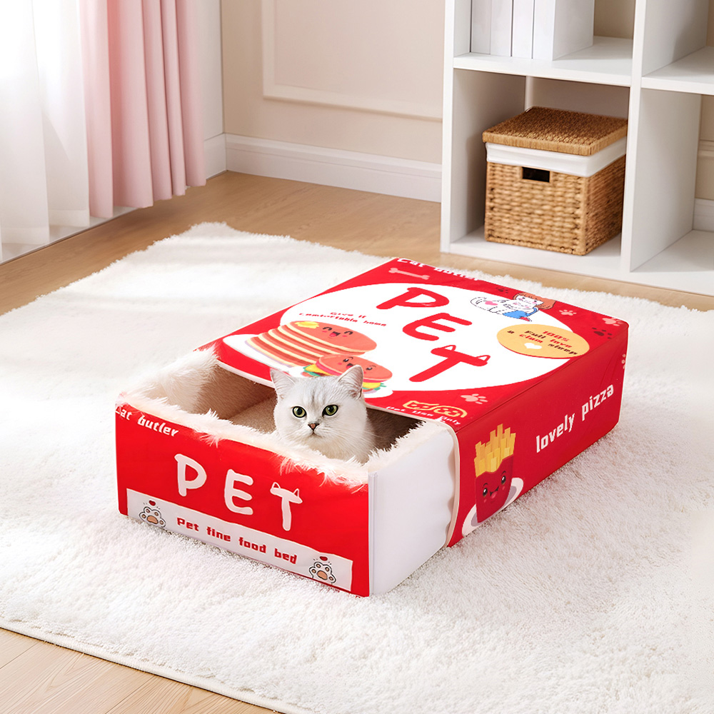 H&O Direct 37 x 47cm Red Cute Snack Box Enclosed Cat Sleeping Bed Image 2