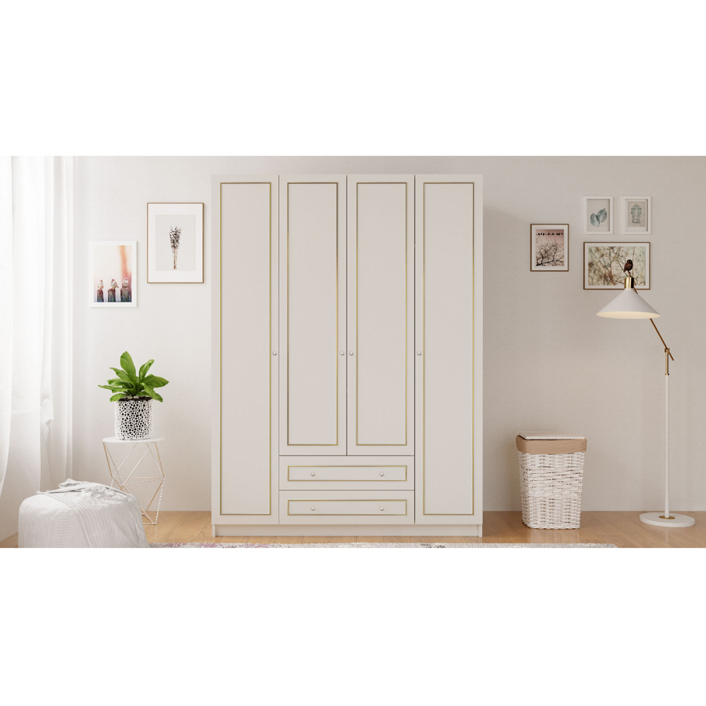 Evu MARIE 4 Door 2 Drawer Gold and White Wardrobe Image 5