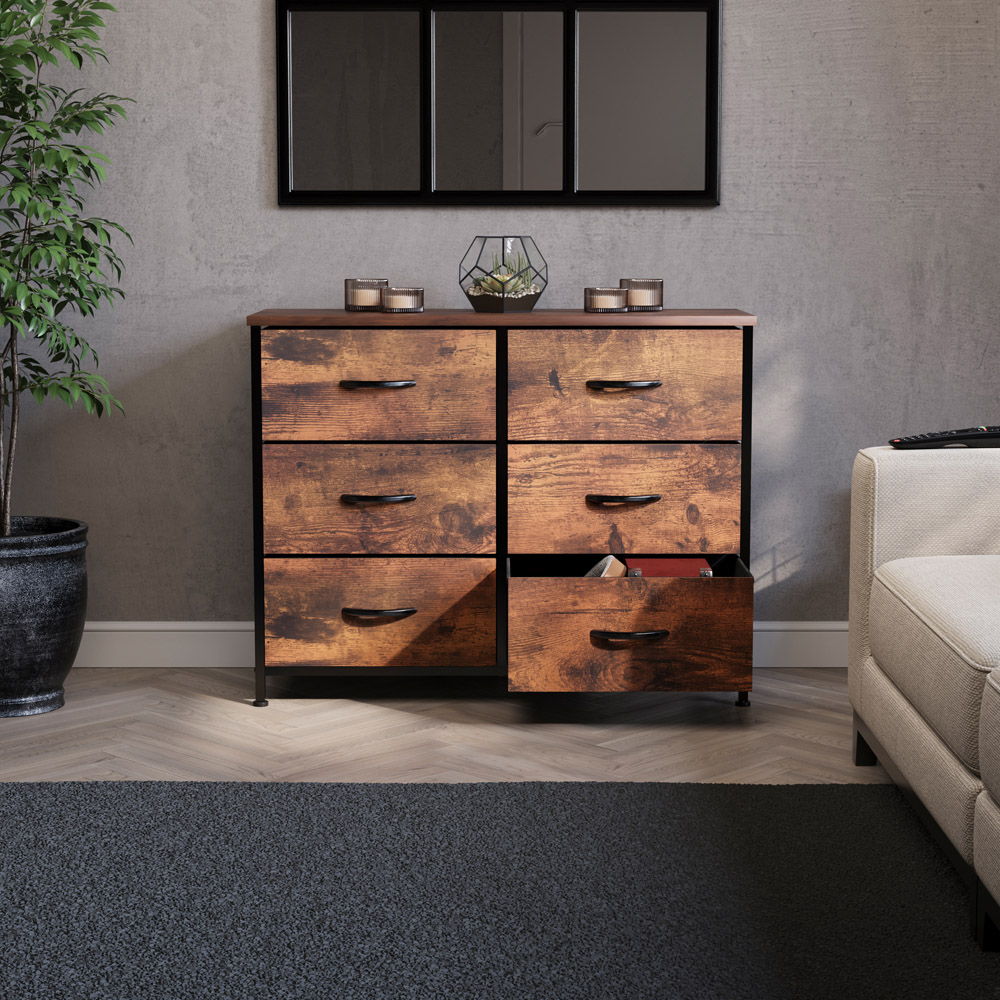 Vida Designs Chorley 6 Drawer Rustic Brown Fabric Chest of Drawer Image 5