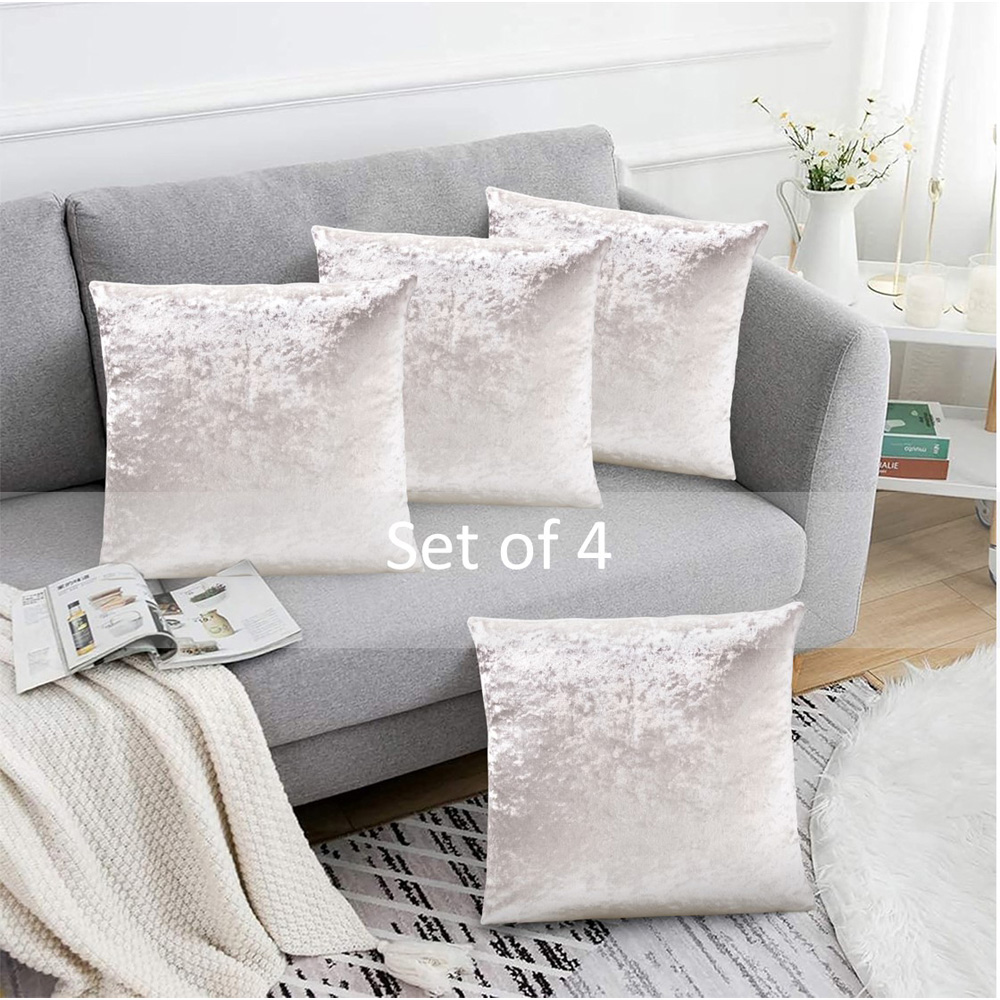 Alan Symonds Cream Crushed Velvet Cushion with Polyester Filled Pad 45 x 45cm 4 Pack Image 2