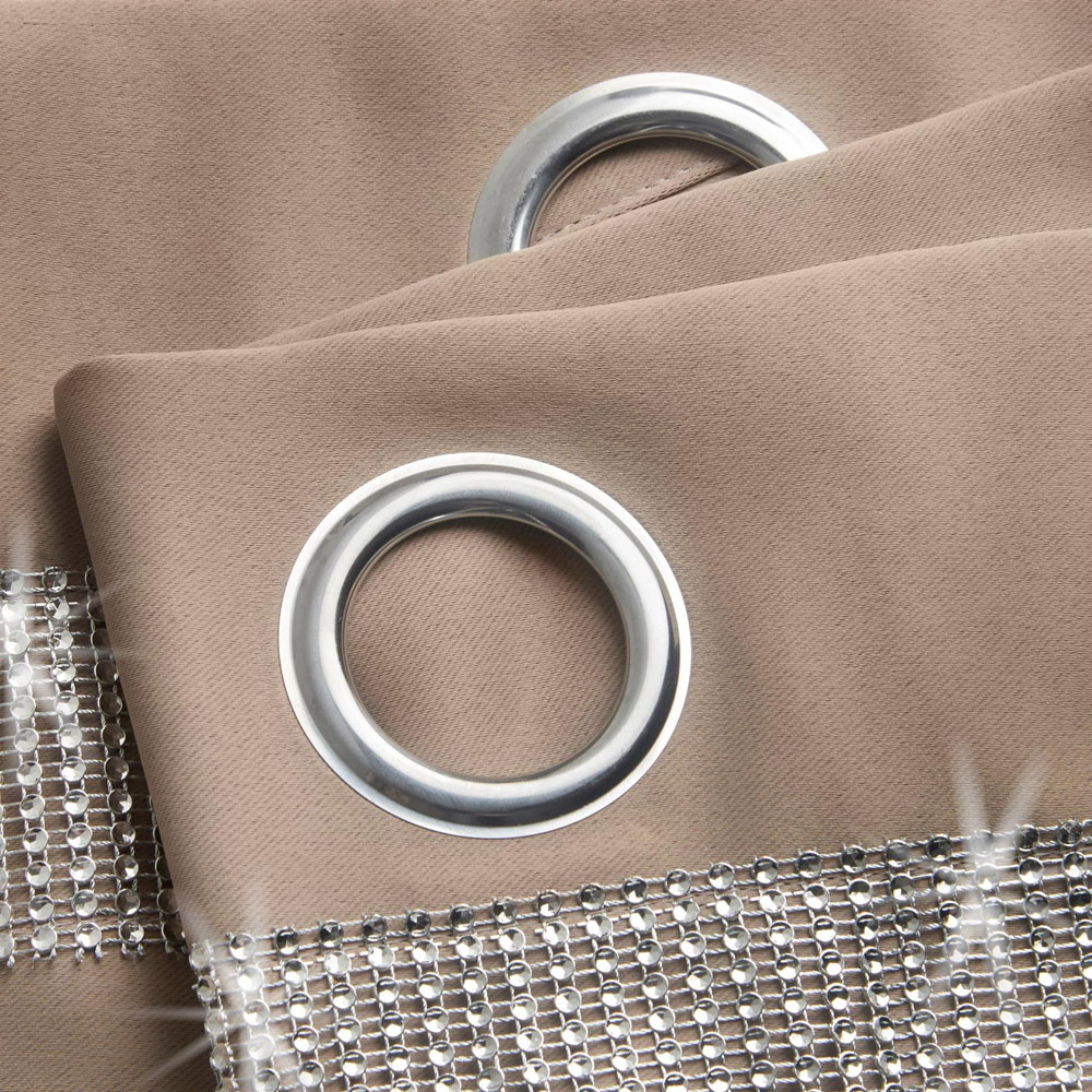 Alan Symonds Palace Beige Plain Thermal Ring Top Eyelet Curtains with Diamante Band 117 x 183cm Image 3