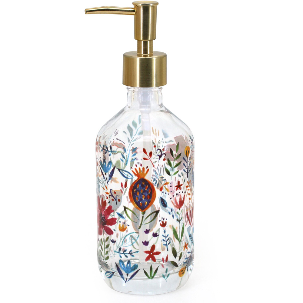 Floral Glass Soap Dispenser - Multicolour Image