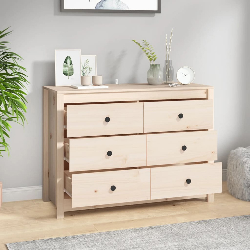 vidaXL 6 Drawer Natural Solid Pine Wood Sideboard Image 8