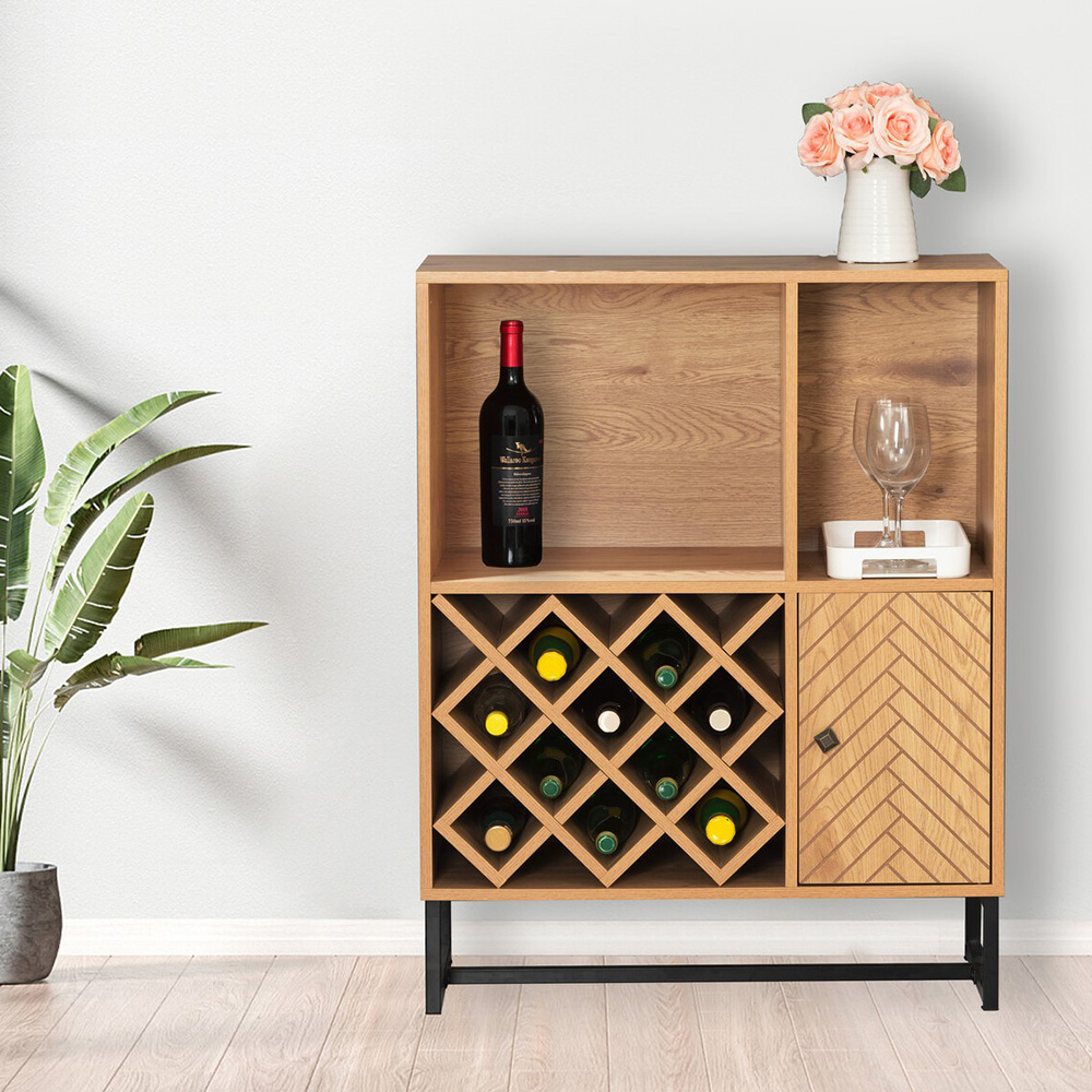Manhattan Single Door 2 Shelf Brown Drinks with Wine Racks Wilko