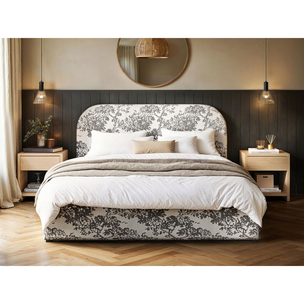 Flair Alba King Size Beige Tree Print Chenille Lift-Up Ottoman Bed Image 4