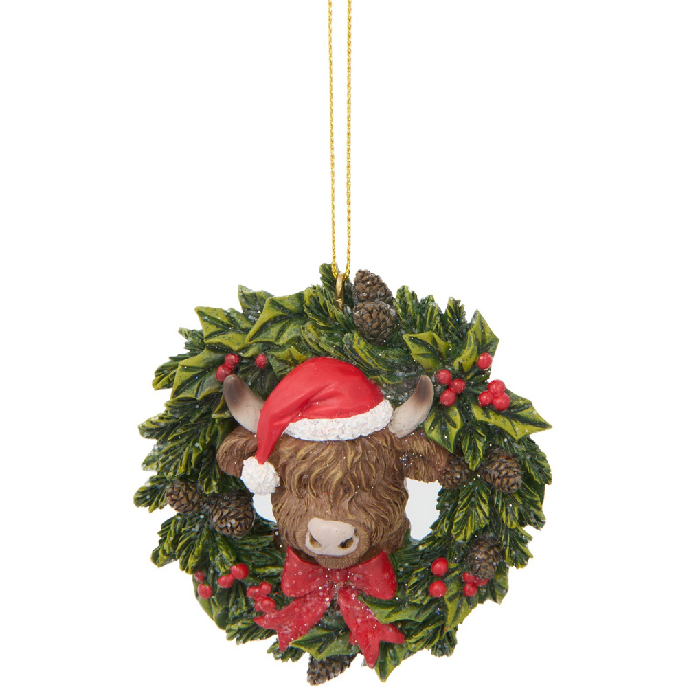 Highland Cow Wreath Hanging Decoration Image 1