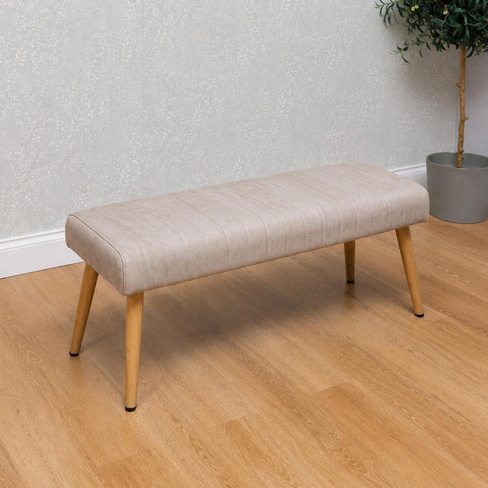 Kosy Koala 4 Seater Tempered Glass Velvet Dining Bench Set Beige Image 7