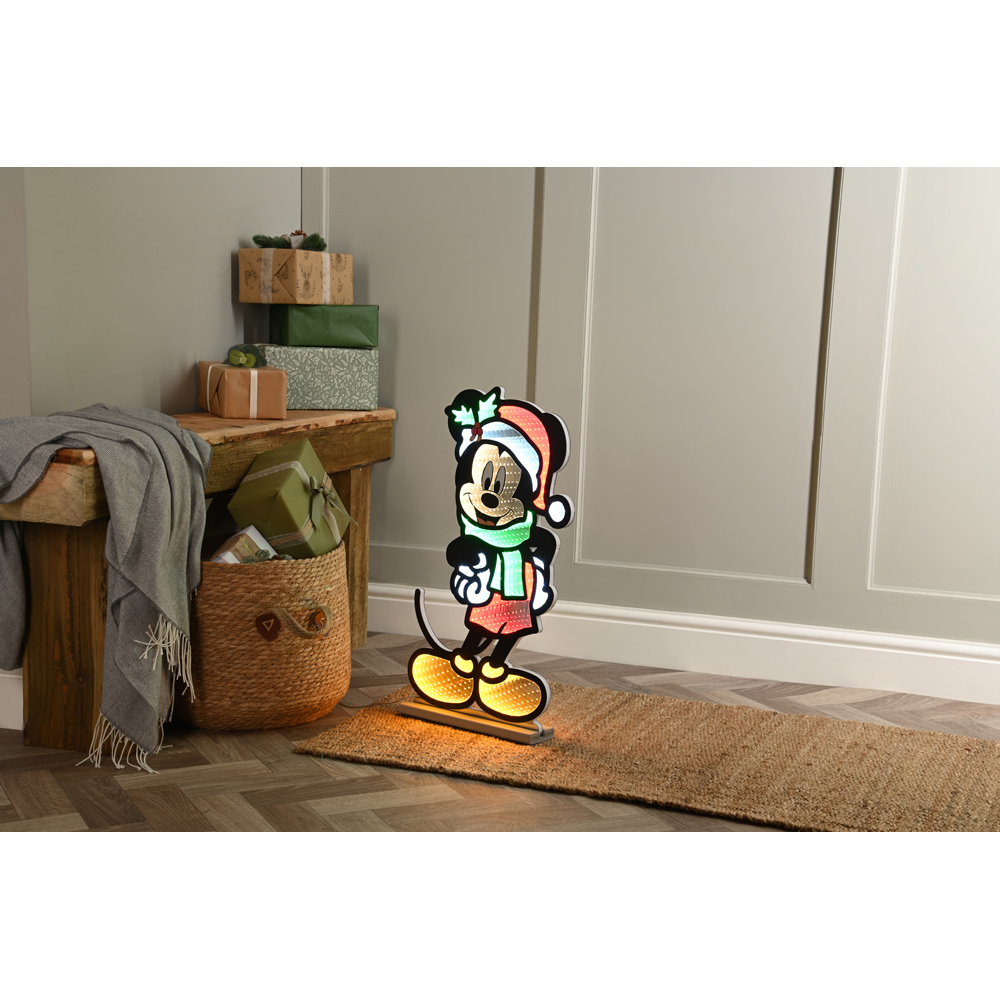 Festive Multicoloured LED Disney Mickey Mouse with Scarf Infinity Christmas Decoration 20cm Image 2