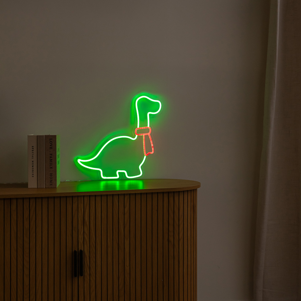 Samuel Alexander Green and Red LED Neon Dinosaur Christmas Decoration with Scarf and Stand 43cm Image 8