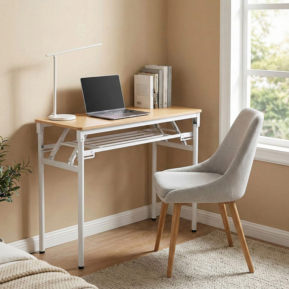 Living and Home Single Shelf Metal Frame Foldable Laptop Desk Natural 100cm Image 7