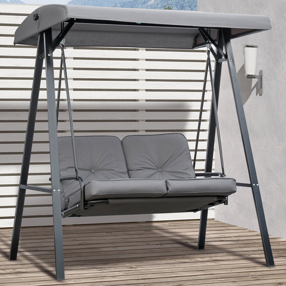 Outsunny 2 Seater Grey Swing Chair with Canopy Image 1