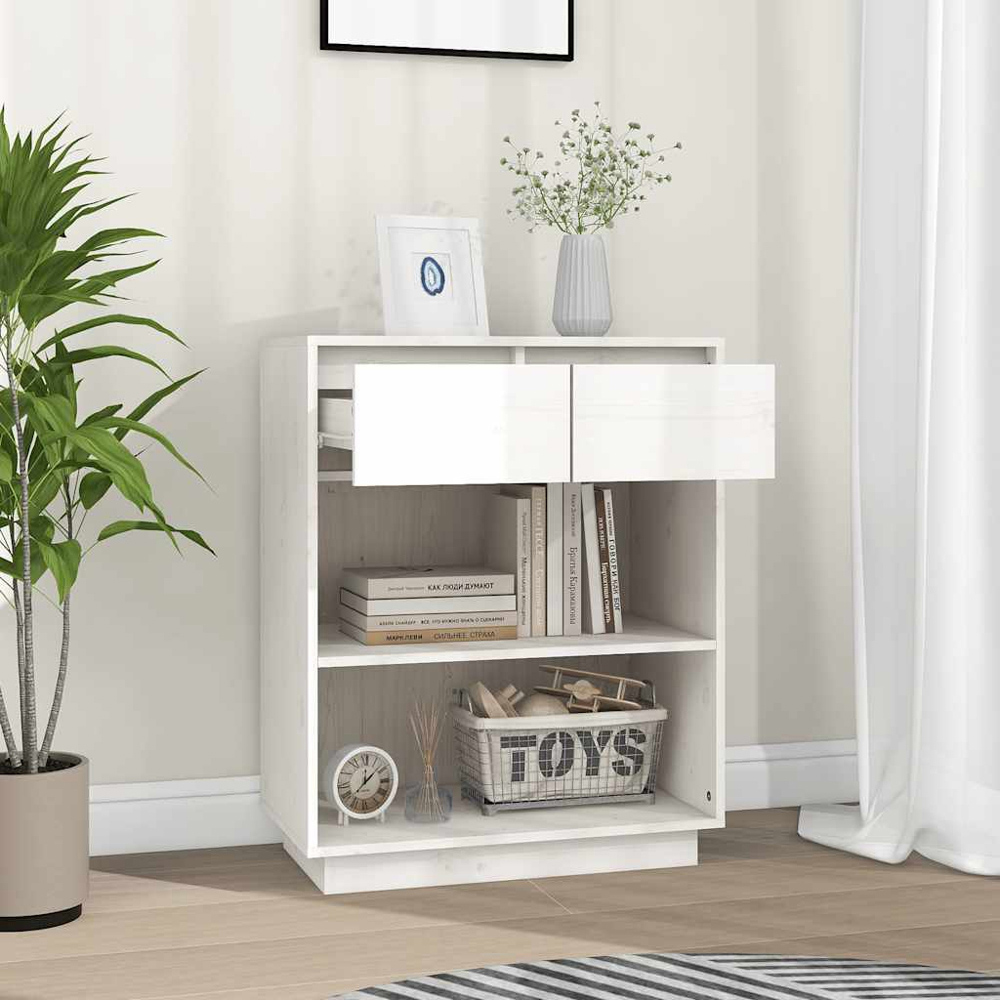 vidaXL 2 Drawer 2 Open Shelf White Solid Pinewood Console Cabinet Image 7