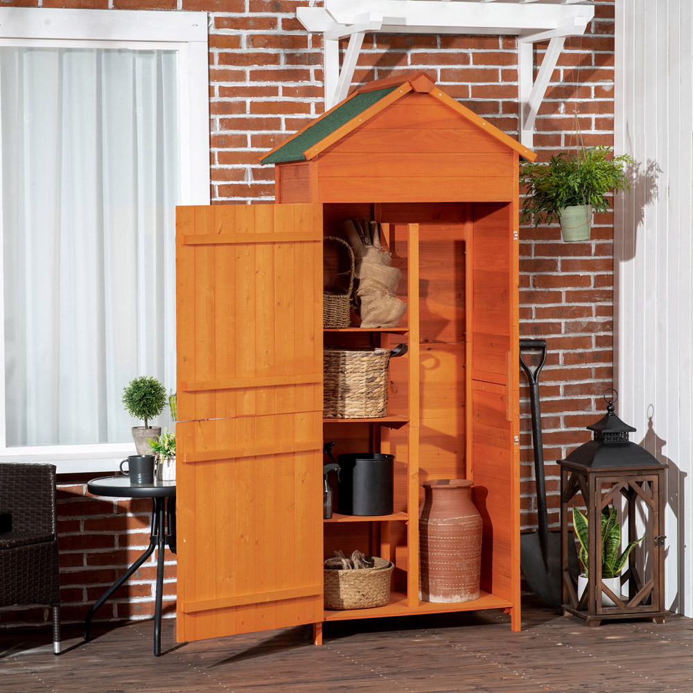 Outsunny 2.8 x 1.7ft 4 Tier Teak Double Door Garden Shed Image 2