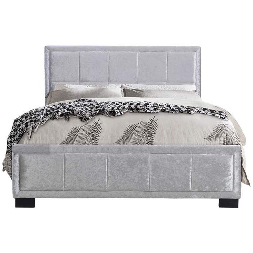 Hannover Double Grey Velour Bed Frame Image 4