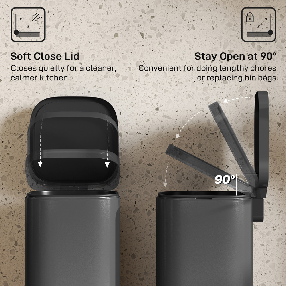 HOMCOM Black Pedal Bin with Removable Inner Bucket and Soft-Close Lid 30L Image 5