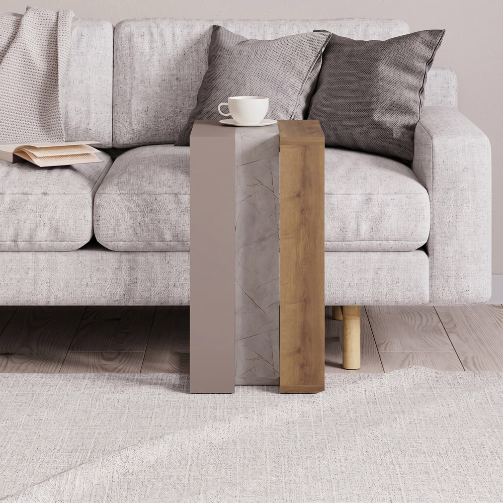 Decortie Muju Mocha Grey Oak and Gold Marble Effect Modern C Shaped Side Table Image 3