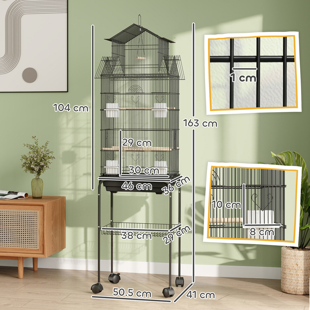 PawHut Black Finch Canary Bird Cage with Stand and Slide Tray Image 9