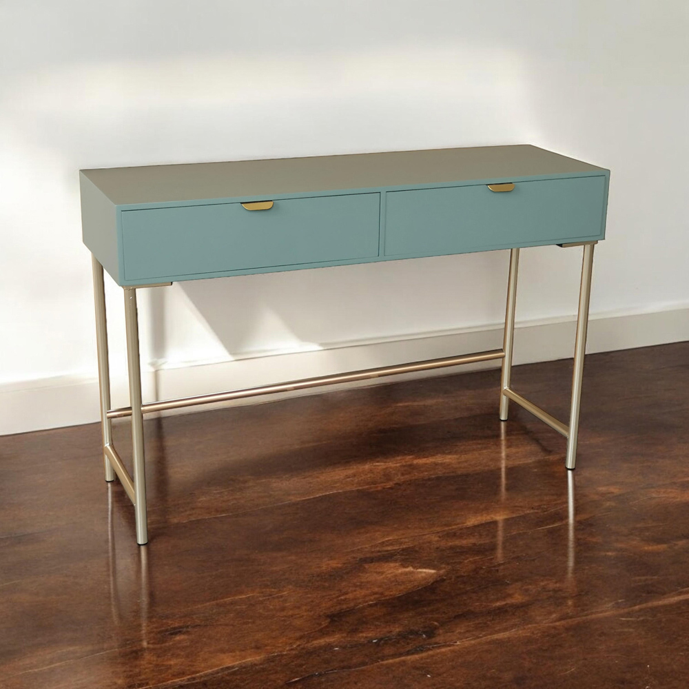 Acacia Home 2 Drawer Green Wooden Side Table Image 3