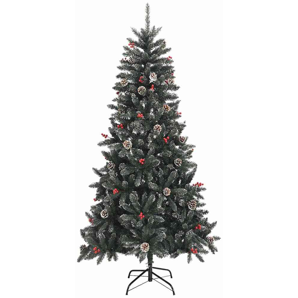 vidaXL Pre-Lit Black Baubles and Pinecones Green Artificial Snow Tipped Christmas Tree 7ft Image 5