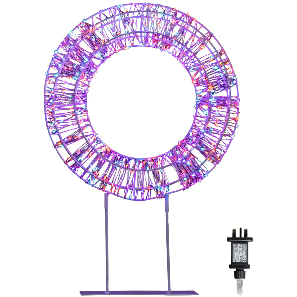 Samuel Alexander 720 Rainbow LED Light-Up Twinkling Silver Wreath with Metal Stand 45cm Image 2