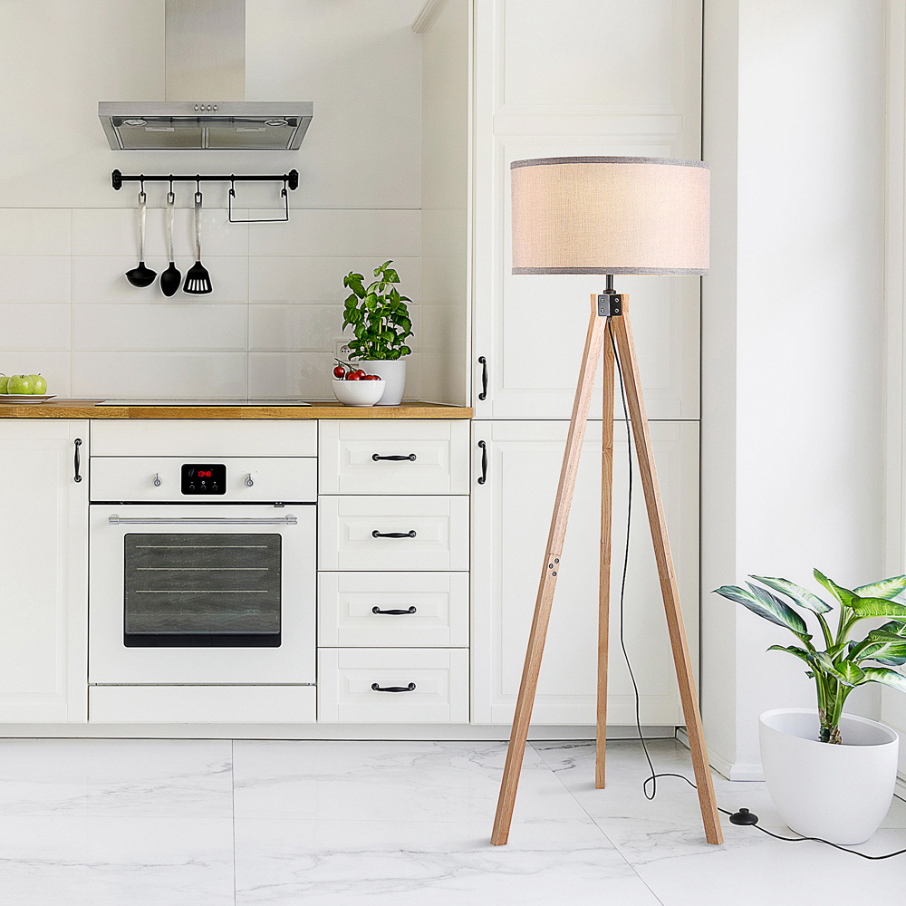 Portland Beige Wood Tripod Floor Lamp Image 6