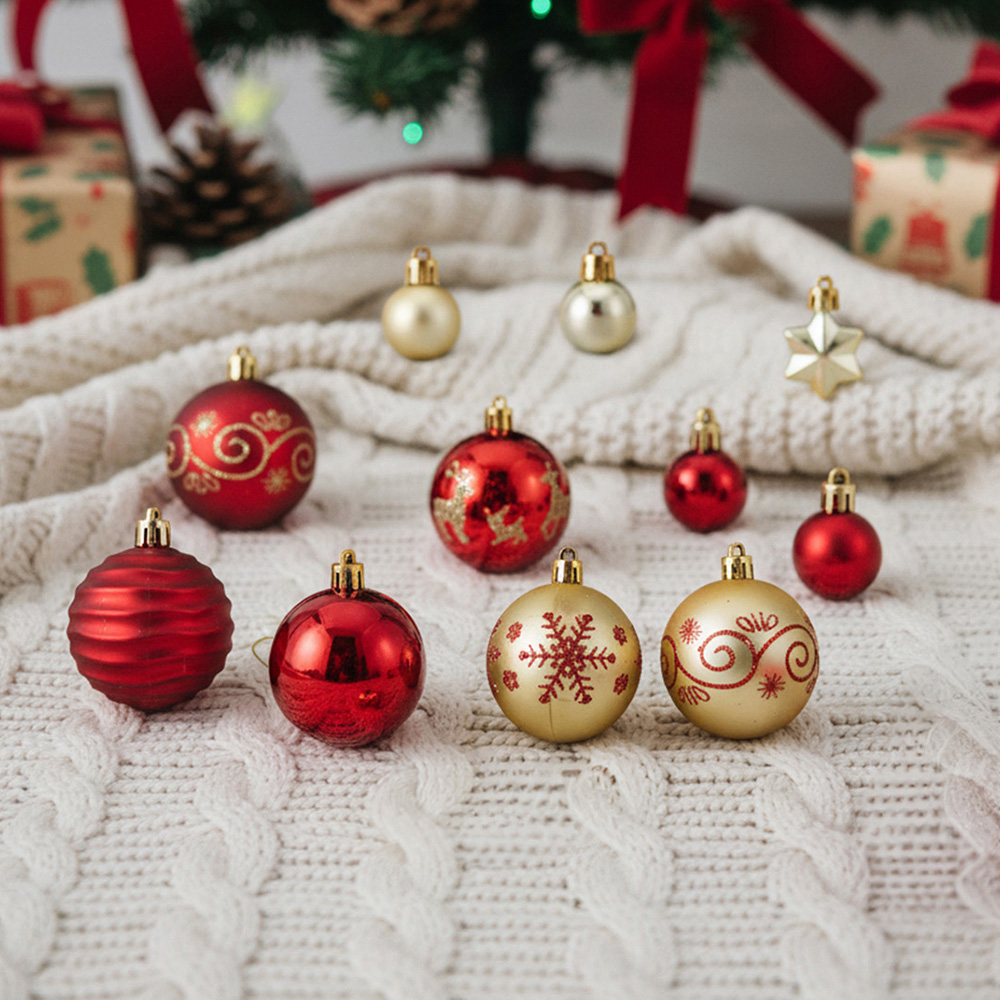 Living and Home 44 Piece Red and Gold Christmas Bauble Set with Storage Box Image 2