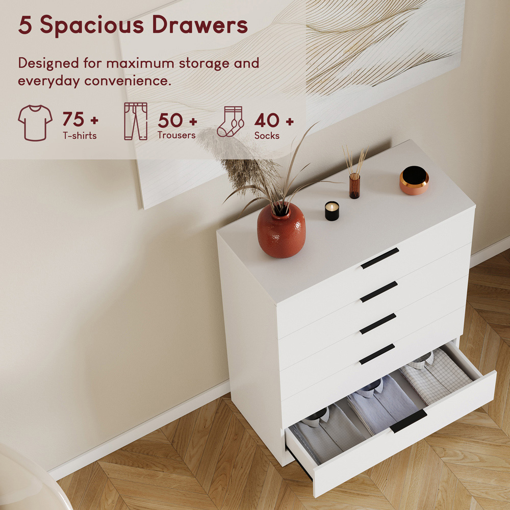 VIDA DESIGNS Trega 5 Drawer White Bedside Cabinet Image 7