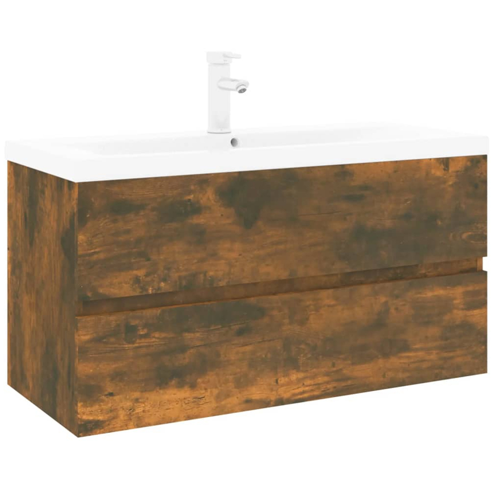 vidaXL 2 Drawer Smoked Oak Washbasin Cabinet with Built-In Sink Image 2