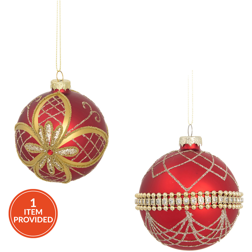 Matte Red Embellished Bauble Image 1