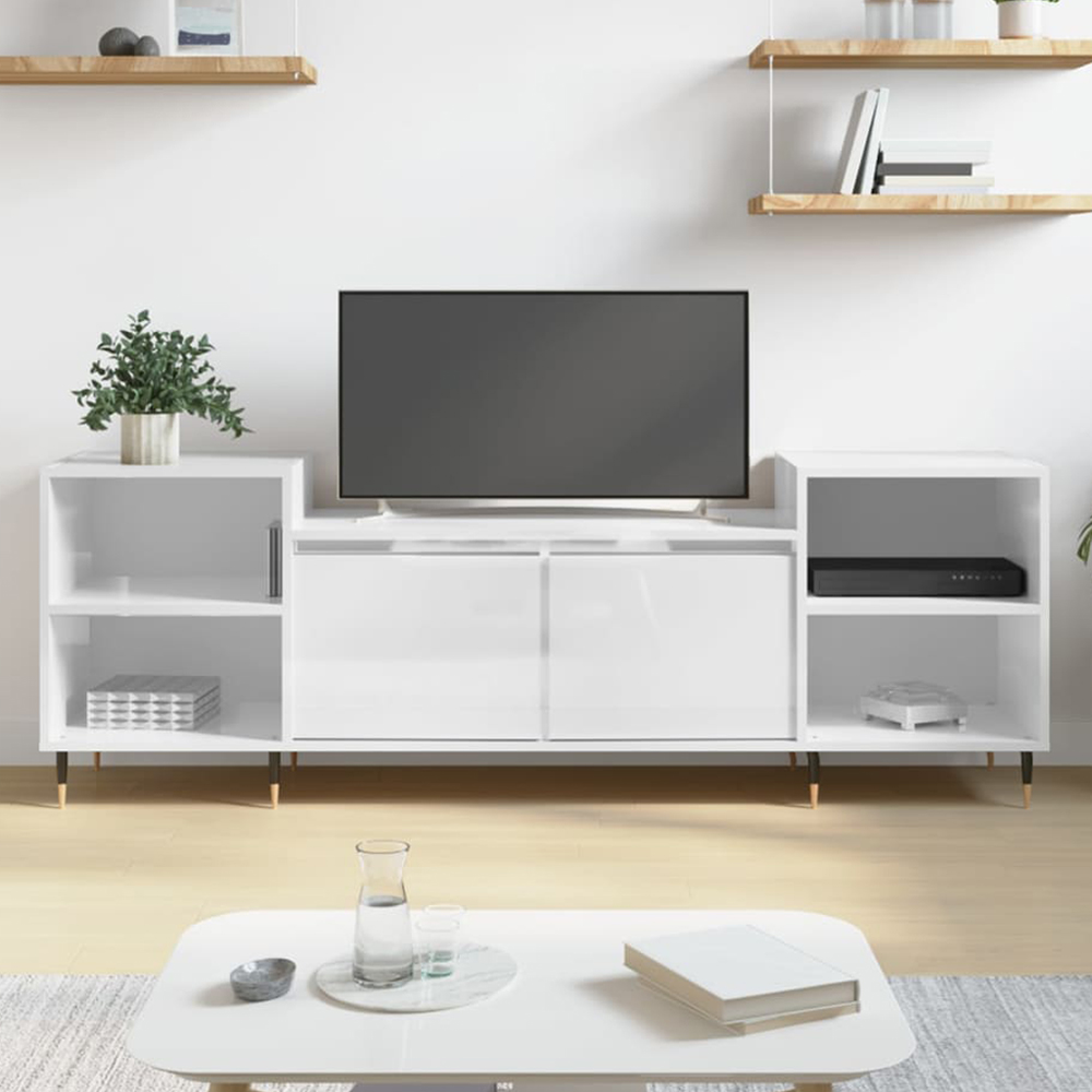 vidaXL 2 Door 4 Shelf High Gloss White TV Cabinet Image 1