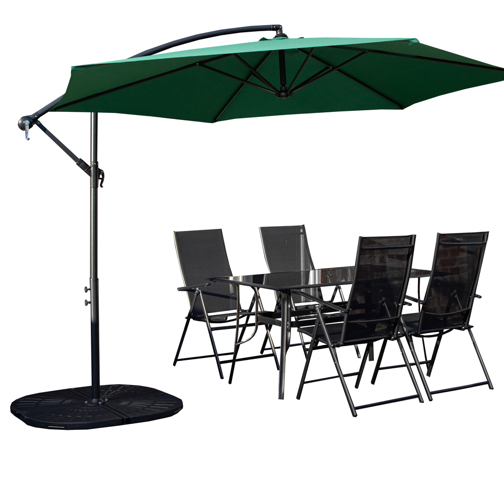 Samuel Alexander 4 Seater Glass Top Outdoor Dining Set with Green Banana Parasol and Base Image 2