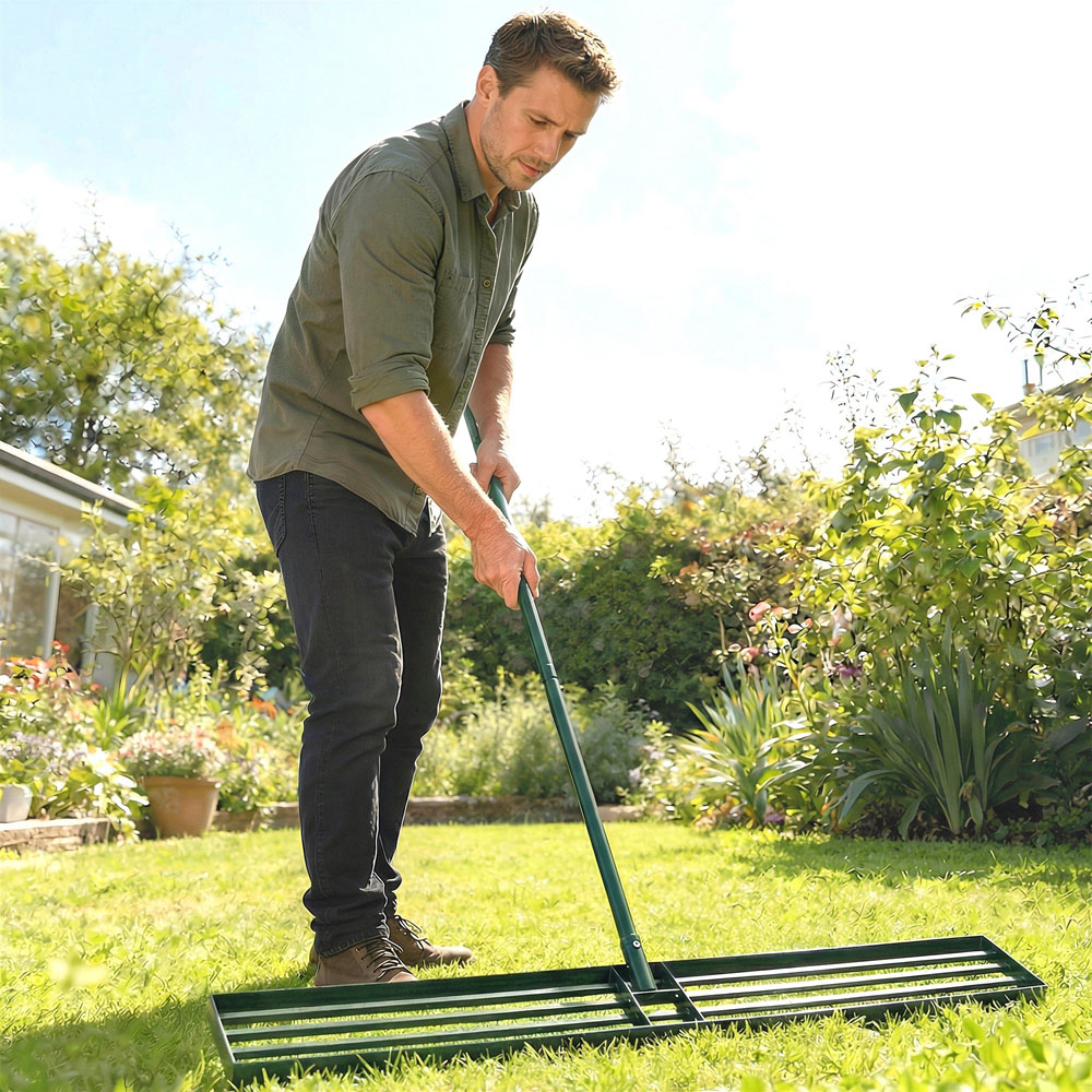 Outsunny 113 x 26cm Lawn Levelling Rake with Detachable Handle Image 2