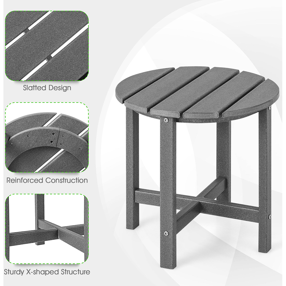 Costway Grey Round HDPE Outdoor Side Table Image 6