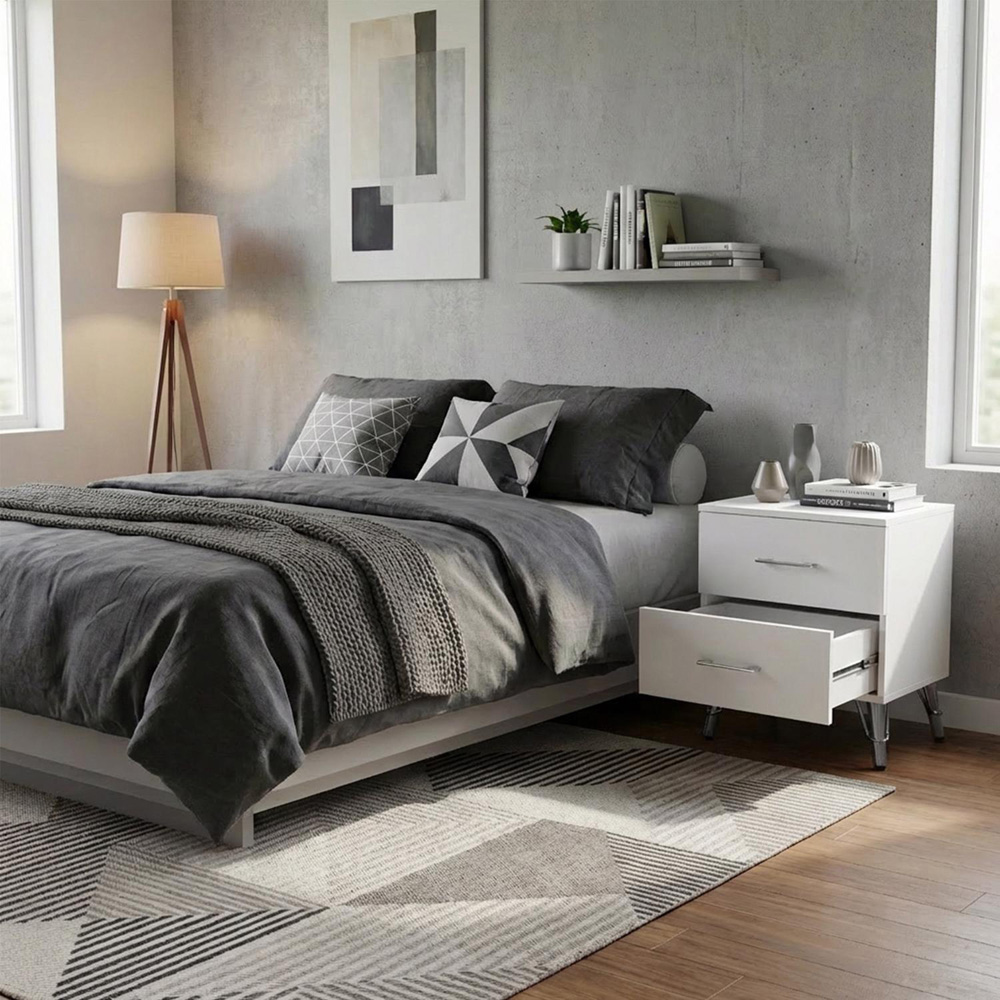FWStyle Maldon 2 Drawer White Bedside Table Image 5