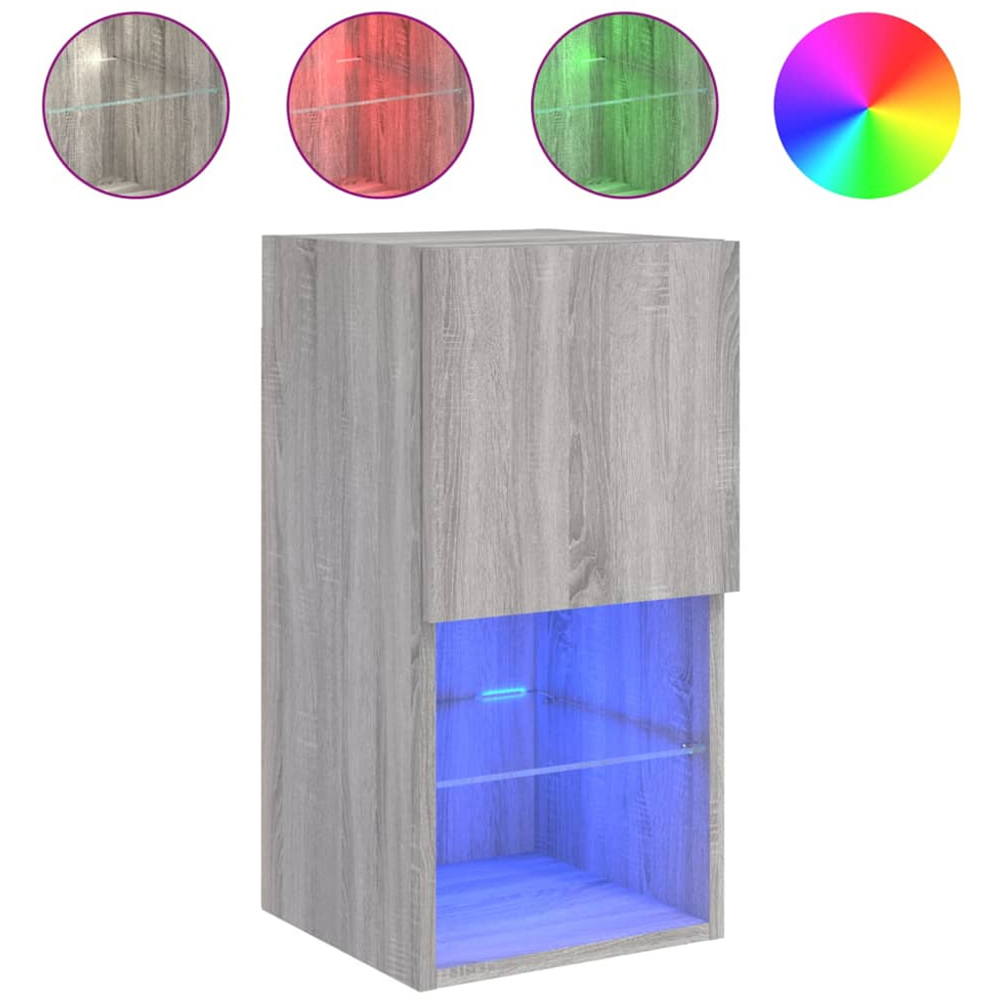 vidaXL Single Door 2 Shelf Grey Sonoma TV Cabinet with LED Lights Set of 2 Image 4