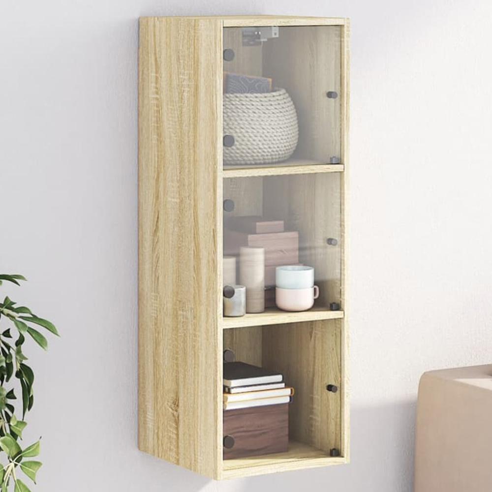 vidaXL 2 Door Sonoma Oak Glass Wall Cabinet Image 1