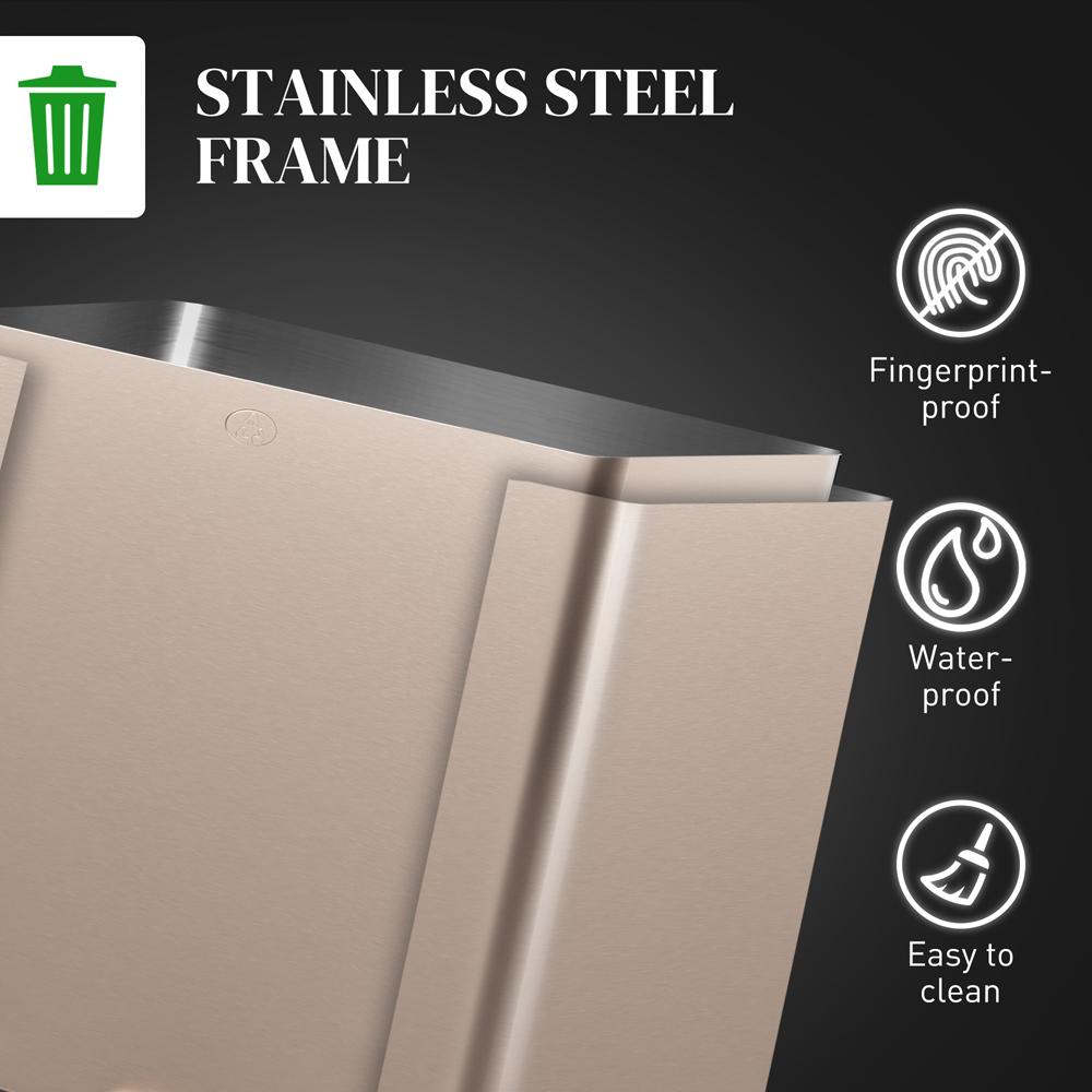 HOMCOM Gold Tone Triple Kitchen Bin Pedal Bin 45L Image 8