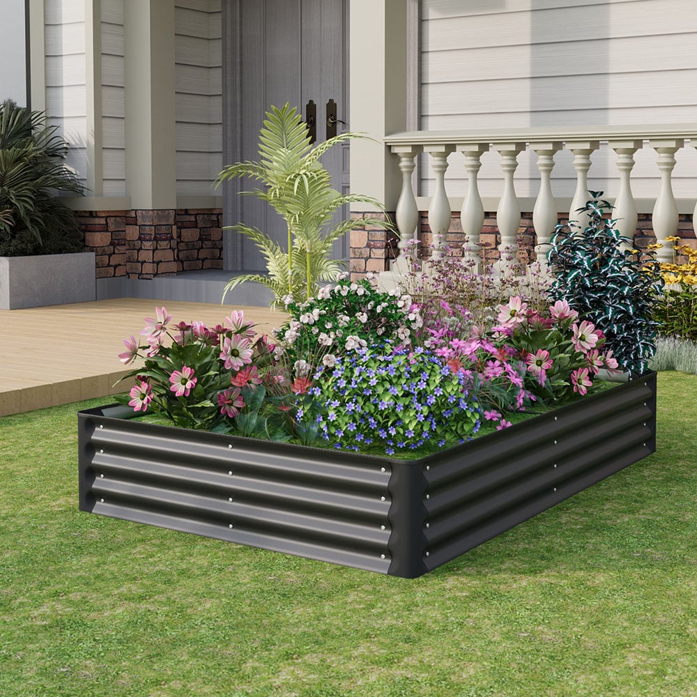Living and Home Black Rectangular Galvanised Steel Raised Garden Bed 180 x 120cm Image 7
