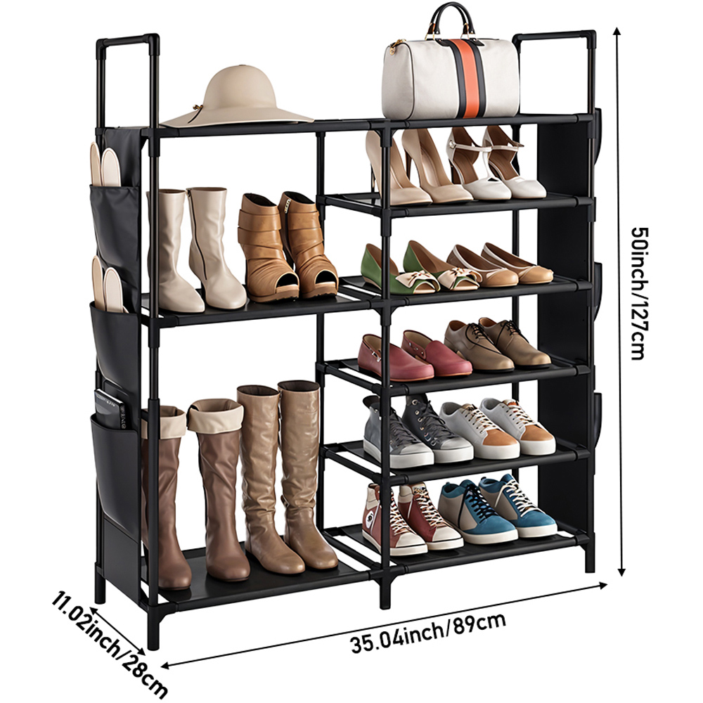 H&O Direct 9 Shelf Black Steel and Fabric Shoe Rack Image 3