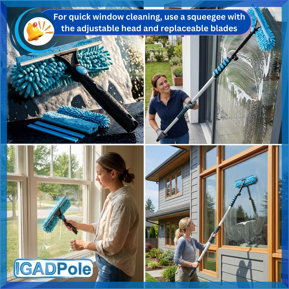 IGAD Pole Water-Fed Extension Pole Cleaning Kit with Cobweb Duster and Squeegee 6m Image 2