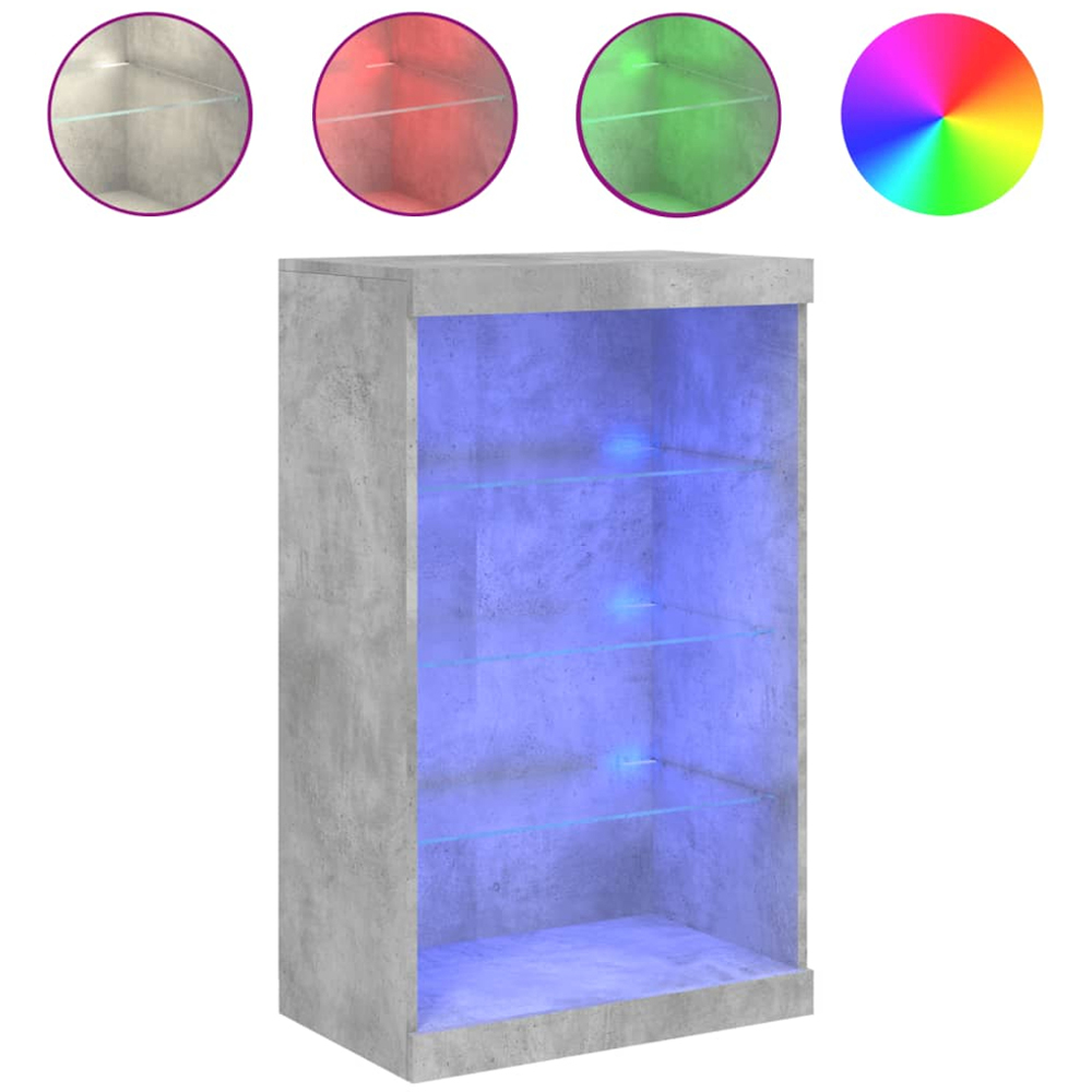vidaXL 4 Shelf Concrete Grey Wooden Sideboard with LED Lights Image 9