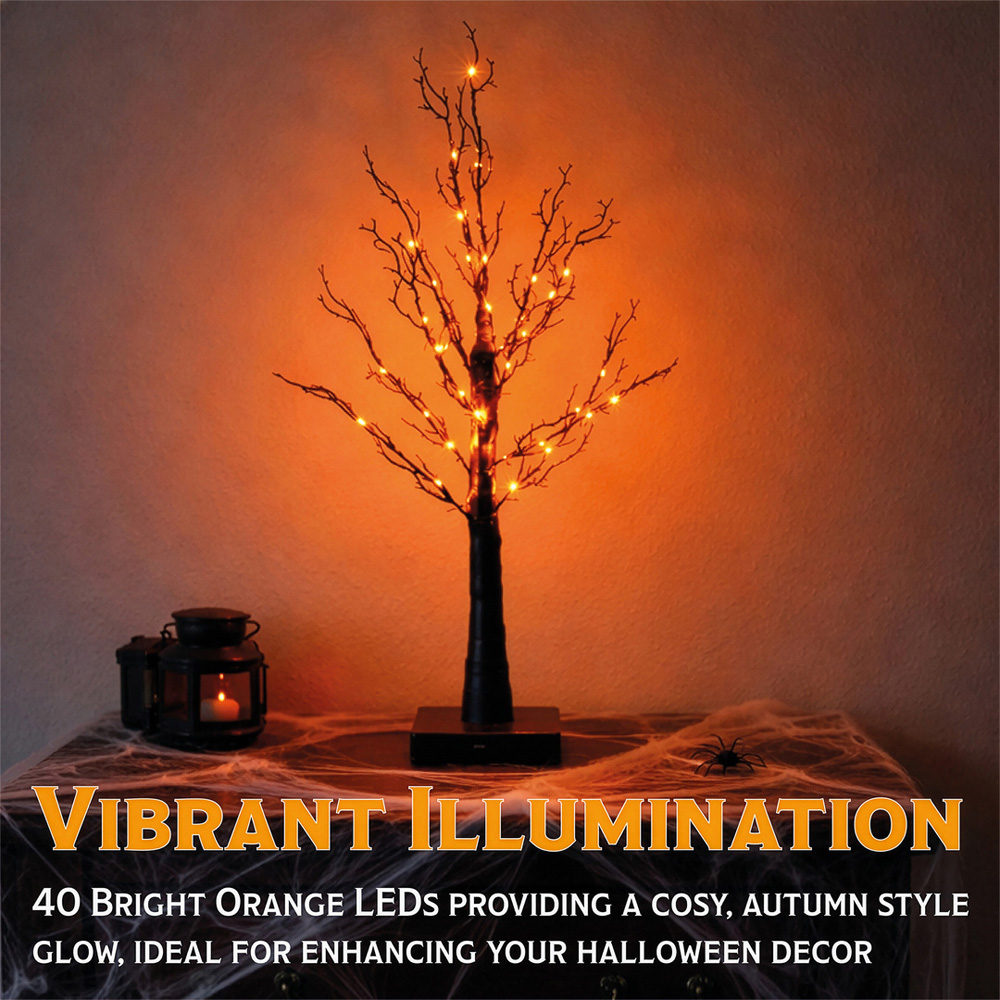 FXLab 40 Bright Orange LED Black Glitter Halloween Tree 10 x 10 x 60cm Image 3