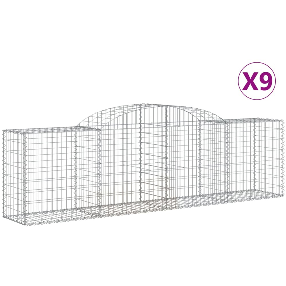 vidaXL Silver Galvanised Iron Arched Gabion Basket 300 x 50 x 80/100cm 9 Pack Image 2