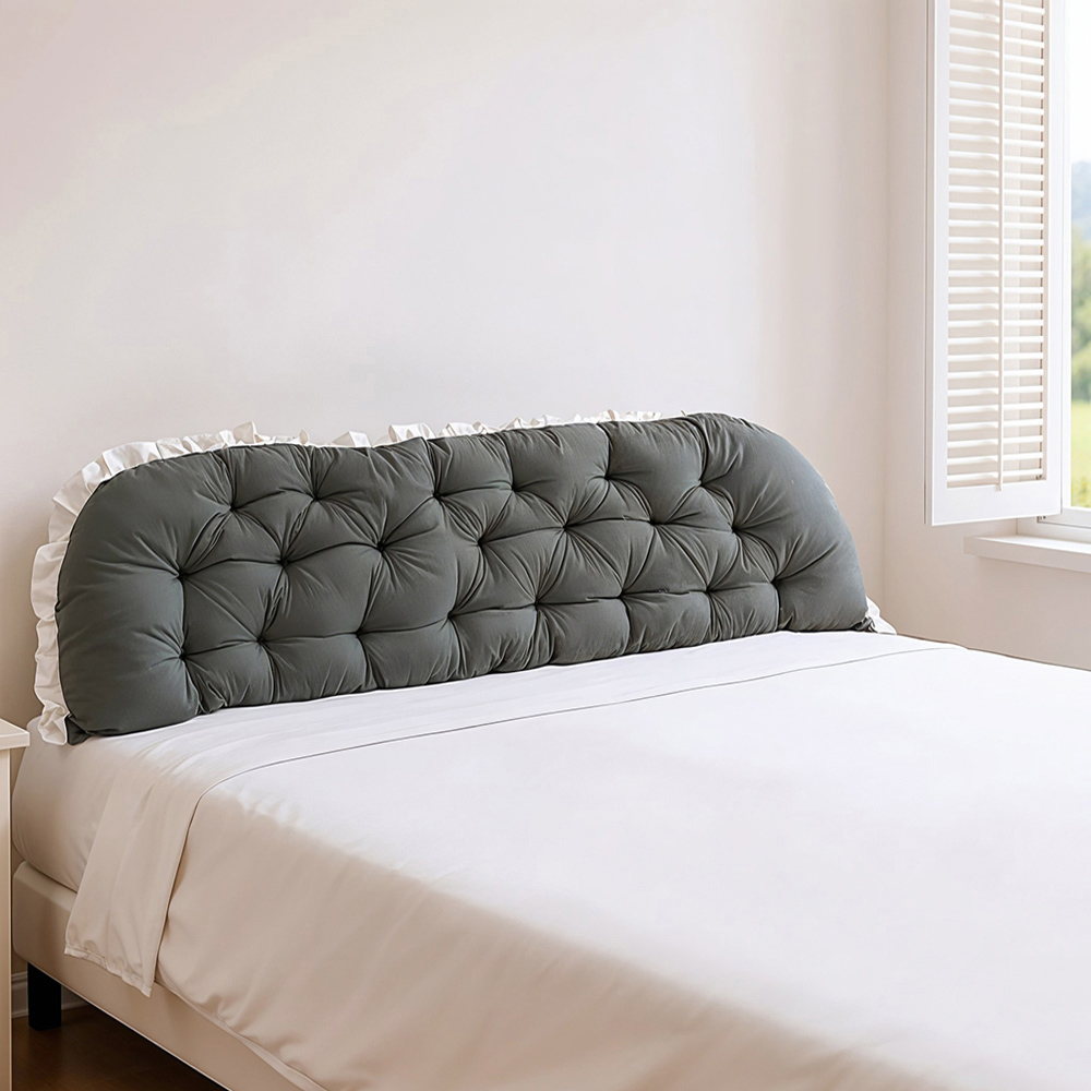 Living and Home Dark Grey Upholstered Ruffle Soft Headboard Pillow 75 x 180cm Image 7