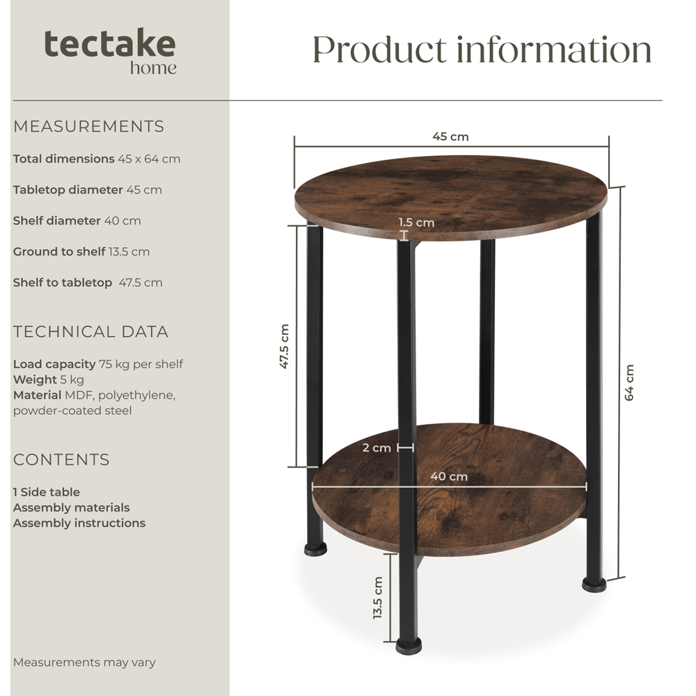 Tectake Ballina Single Shelf Rustic Dark Wood Bedside Table Image 9