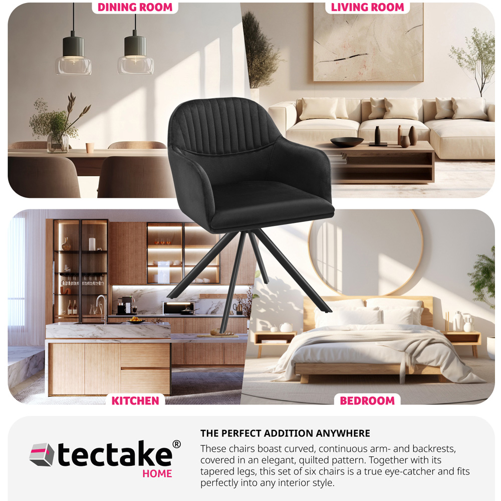 Tectake Black Lounge Velvet Fabric Armchair Accent Chair 6 Pack Image 7