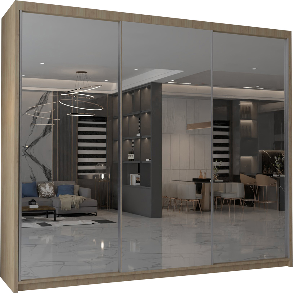 M N Furniture Modern Gala 3 Door Oak Mirrored Sliding Wardrobe 250cm Image 2