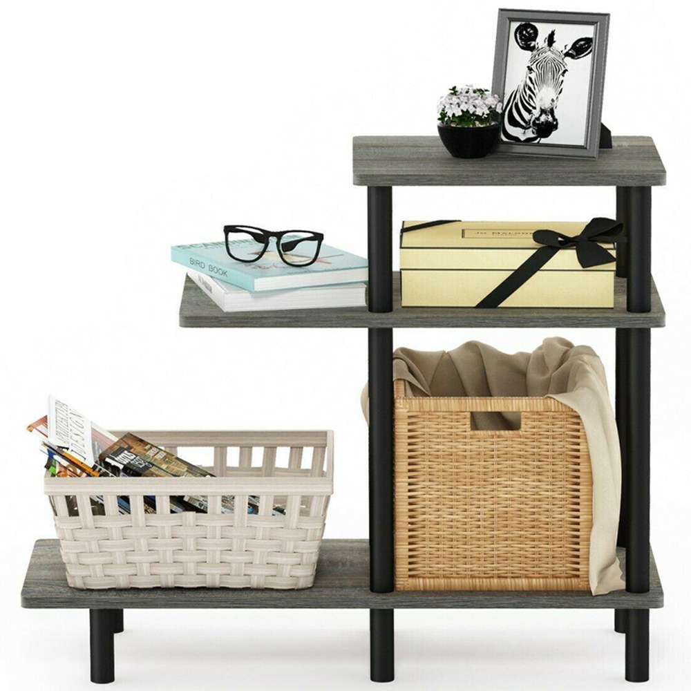 Walplus 2 Shelf French Oak Grey and Black Turn-N-Tube Side Table Image 5