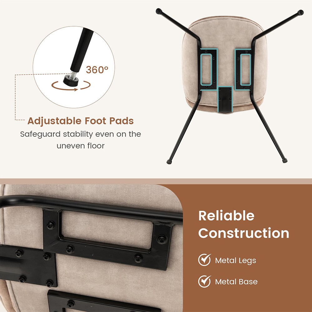 Costway Set of 2 Coffee Velvet Dining Chairs Image 8